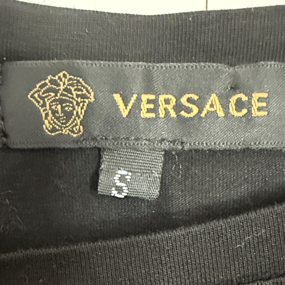 Versace Ornate Embroidered Sequin Black and Gold Logo Tee - Picture 4 of 10